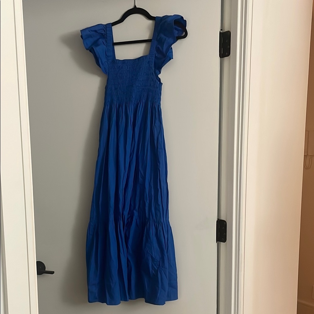 O.P.T Blue Maxi Dress with Ruffled Sleeves